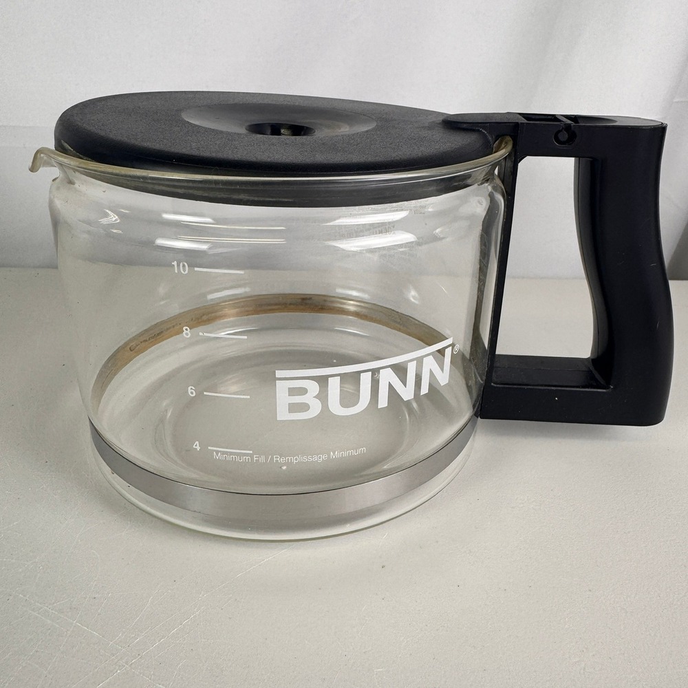 Bunn 10 Cup Replacement Glass Coffee Carafe‎ Black Handle Brew Through Lid Clear